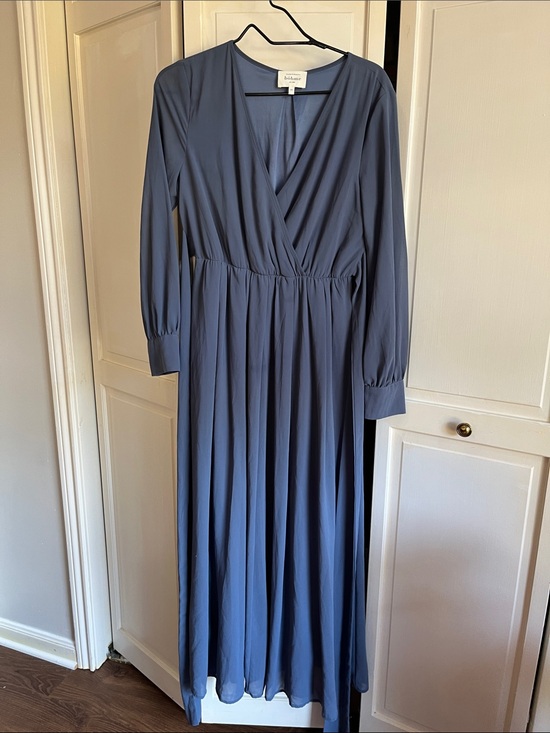bohme Dresses & Skirts - Bohme Slate Blue Faux-Wrap Long Sleeve Maxi Dress